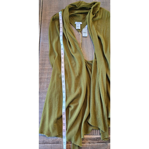 Cache Y2K Cardigan Vest M/L Olive Green Wool Slouchy Open Chain Back Sweater Top - Picture 9 of 9